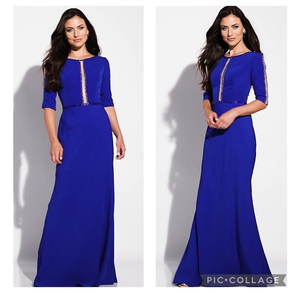 Cameron Blake 3/4 sleeve embellished A-Line formal long gown - Picture 4 of 8